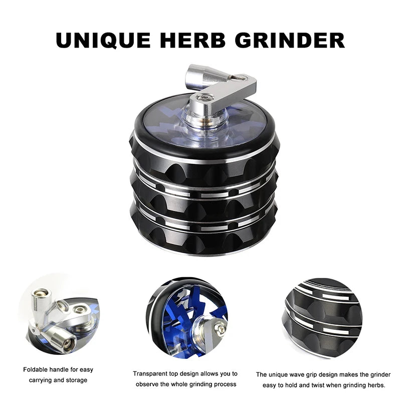 63mm Hand Crank 4 Layers Premium Zinc Alloy Herb Grinders,Grass Grinders,Tobacco Smoking Gadgets, Multifunctional Crusher