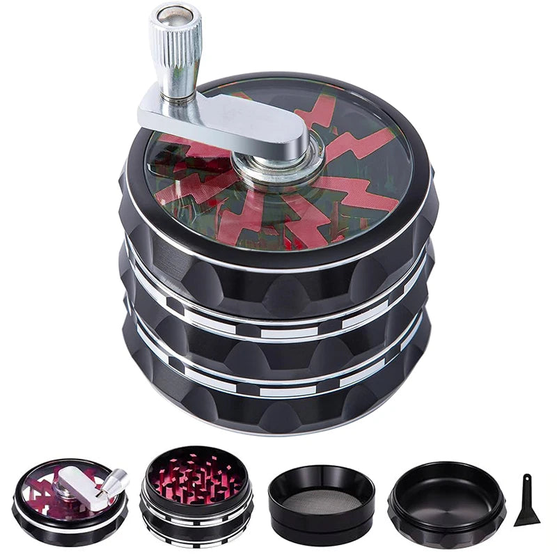 63mm Hand Crank 4 Layers Premium Zinc Alloy Herb Grinders,Grass Grinders,Tobacco Smoking Gadgets, Multifunctional Crusher