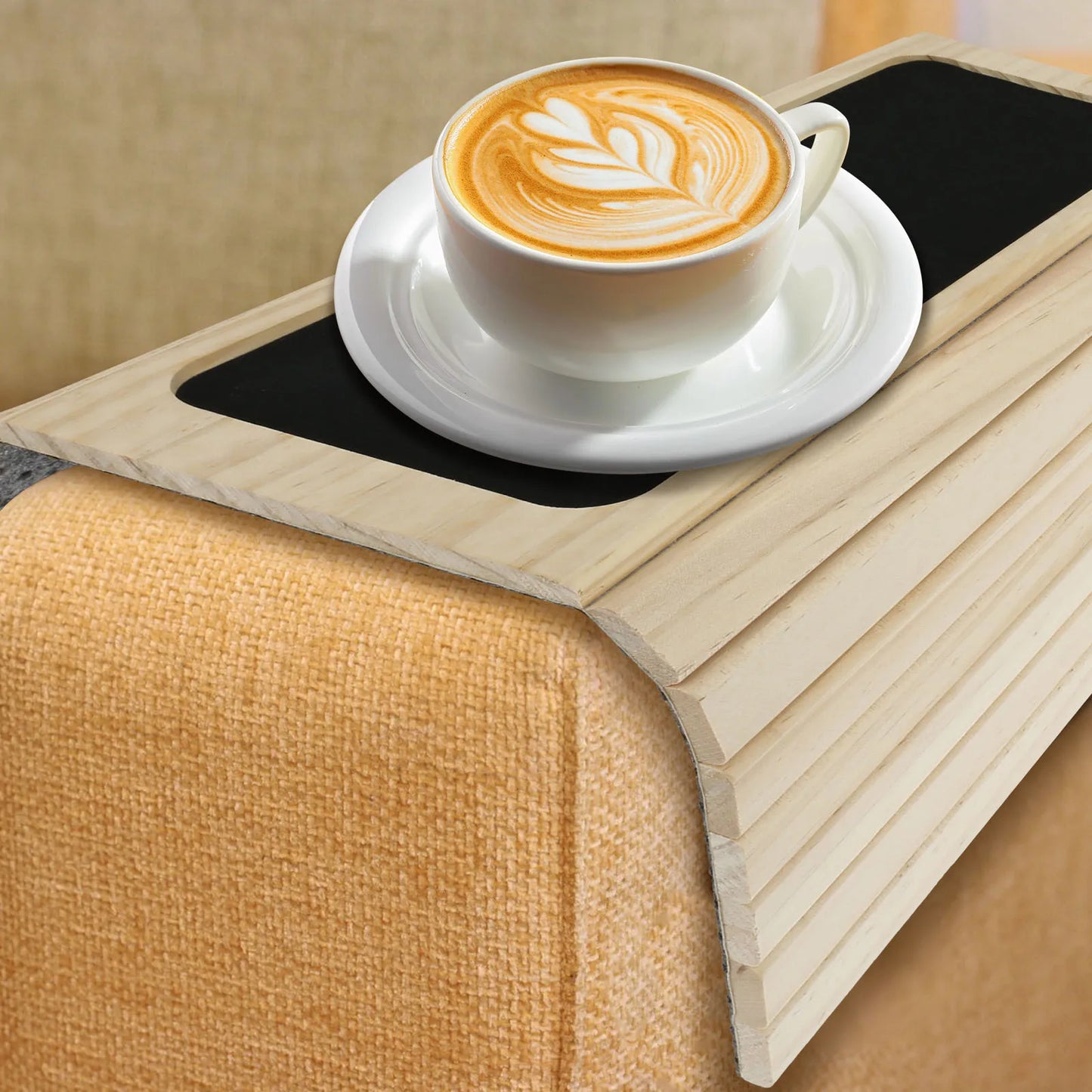 Foldable Wood Sofa Arm Tray Waterproof Table Anti-Slip Armrest Organizer Drink Holder Coaster Living Room Sofa Side Storage Tray