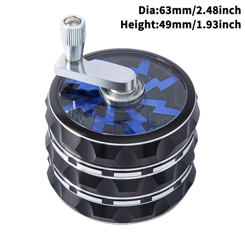 63mm Hand Crank 4 Layers Premium Zinc Alloy Herb Grinders,Grass Grinders,Tobacco Smoking Gadgets, Multifunctional Crusher