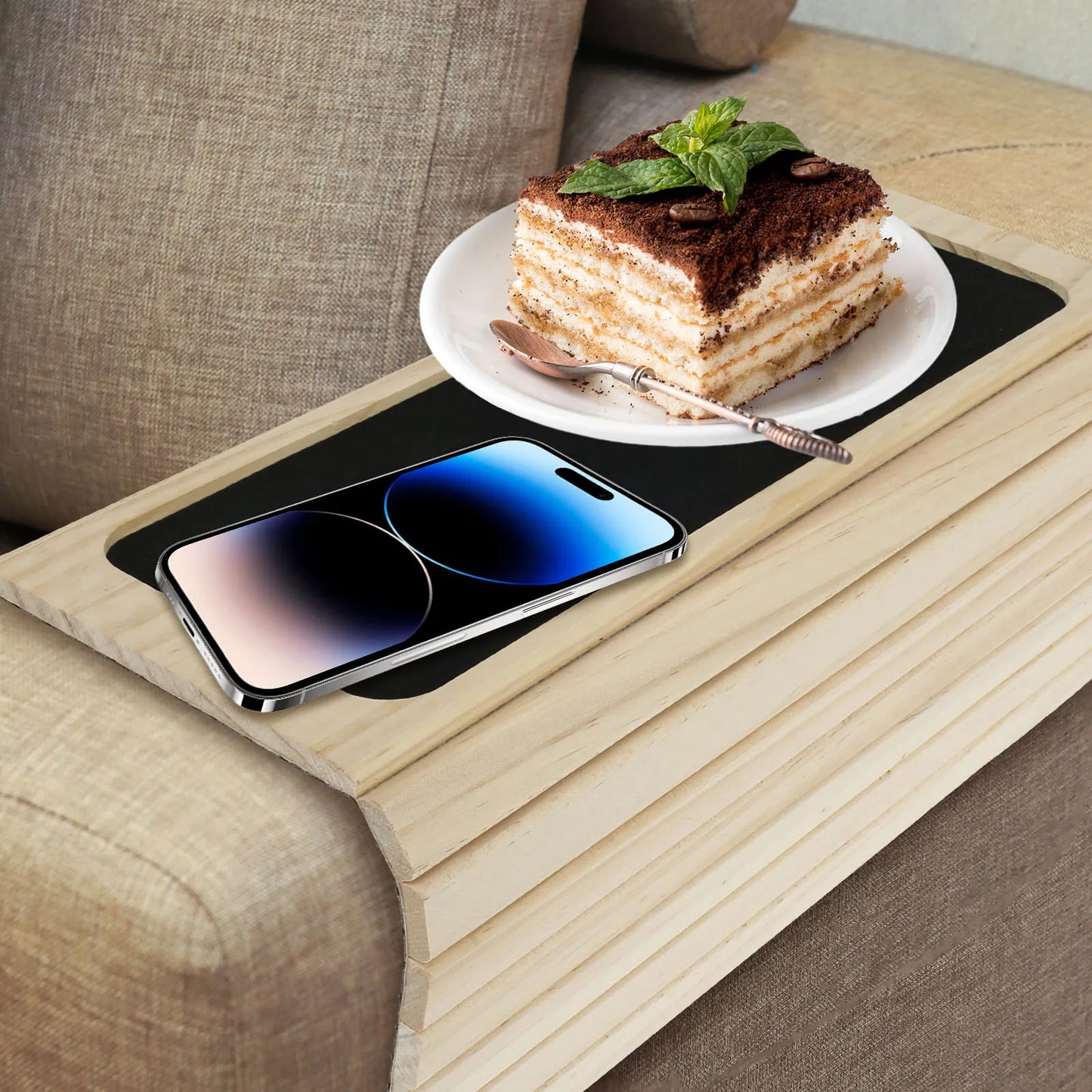 Foldable Wood Sofa Arm Tray Waterproof Table Anti-Slip Armrest Organizer Drink Holder Coaster Living Room Sofa Side Storage Tray