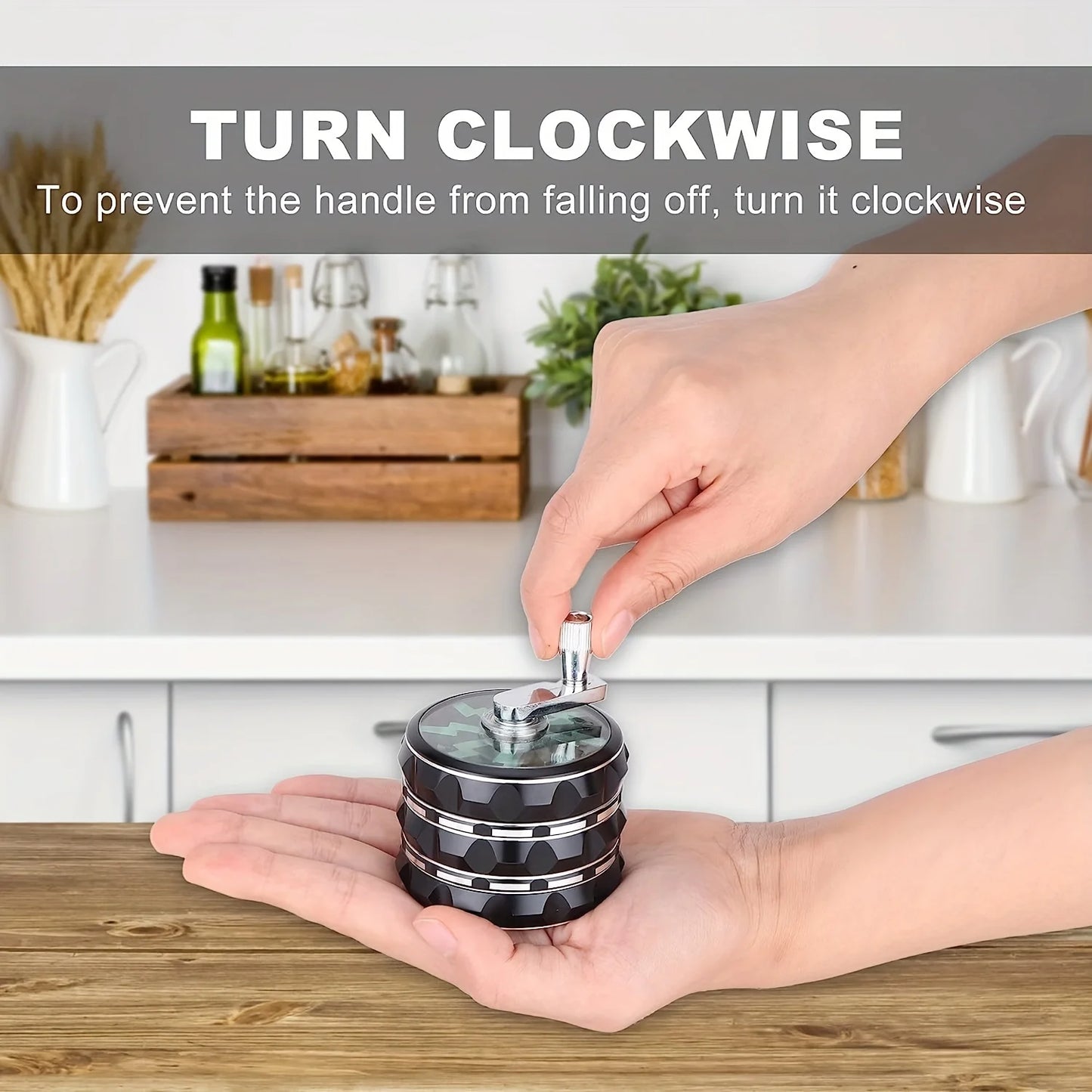 2.5 Inch(65mm)Hand Crank Grinder, Potable Large Grinder With Transparent Top Cover