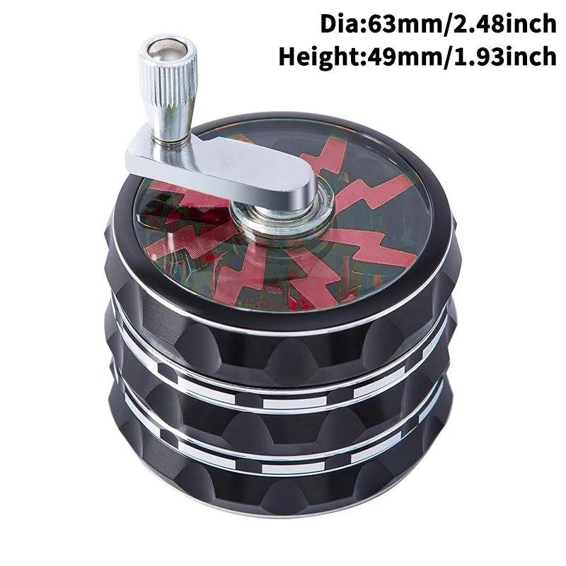 63mm Hand Crank 4 Layers Premium Zinc Alloy Herb Grinders,Grass Grinders,Tobacco Smoking Gadgets, Multifunctional Crusher
