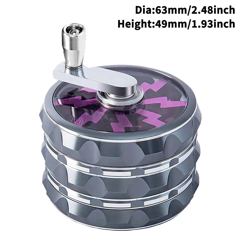 63mm Hand Crank 4 Layers Premium Zinc Alloy Herb Grinders,Grass Grinders,Tobacco Smoking Gadgets, Multifunctional Crusher