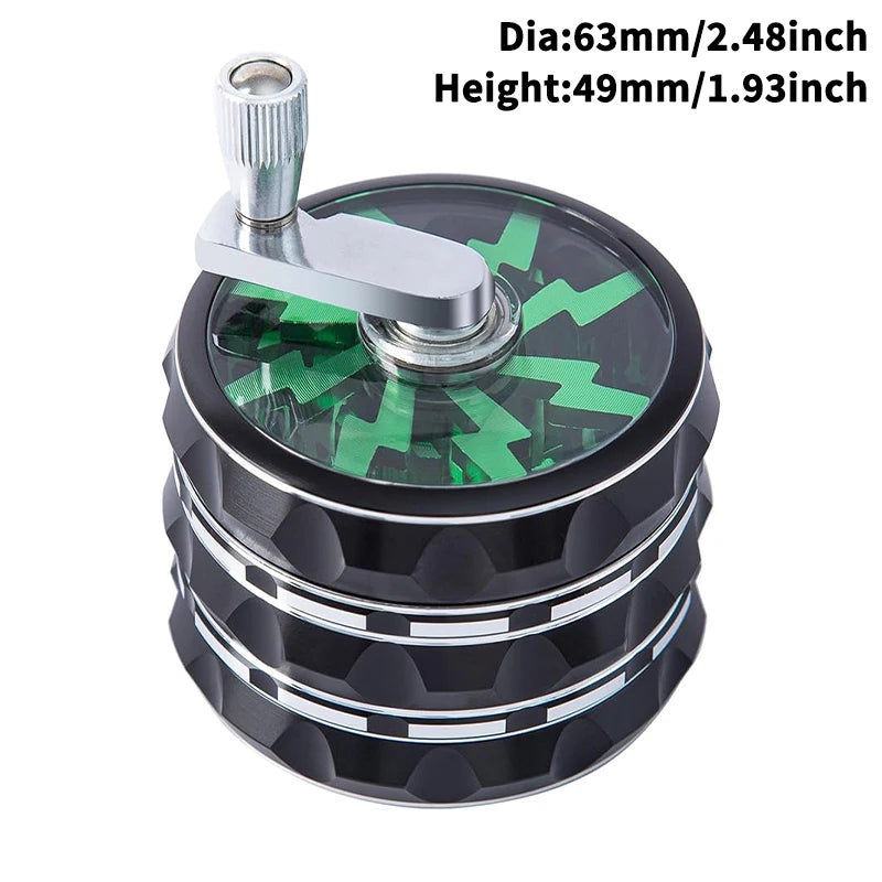 63mm Hand Crank 4 Layers Premium Zinc Alloy Herb Grinders,Grass Grinders,Tobacco Smoking Gadgets, Multifunctional Crusher