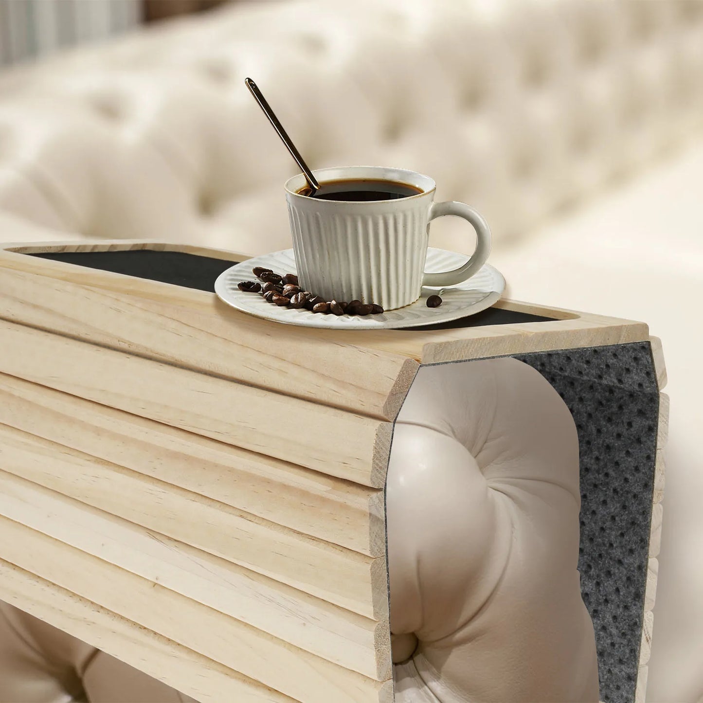 Foldable Wood Sofa Arm Tray Waterproof Table Anti-Slip Armrest Organizer Drink Holder Coaster Living Room Sofa Side Storage Tray