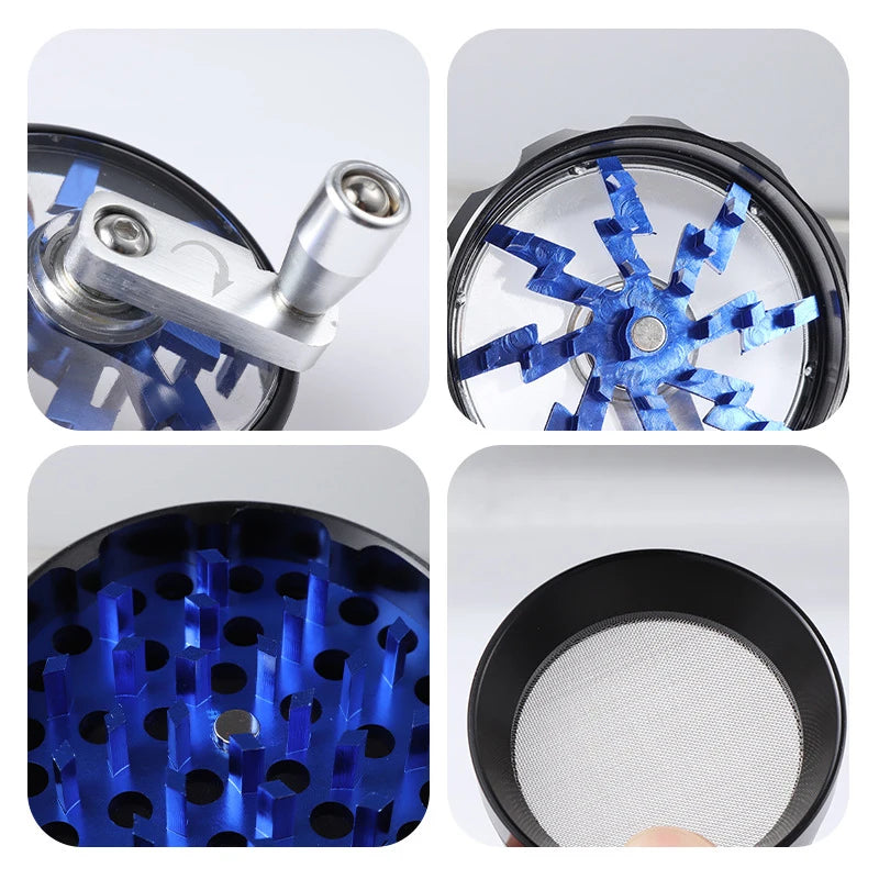 63mm Hand Crank 4 Layers Premium Zinc Alloy Herb Grinders,Grass Grinders,Tobacco Smoking Gadgets, Multifunctional Crusher