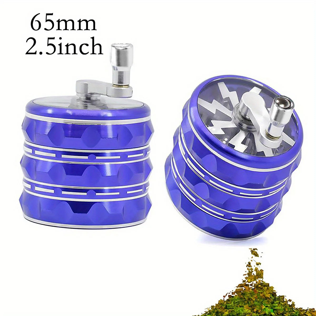 2.5 Inch(65mm)Hand Crank Grinder, Potable Large Grinder With Transparent Top Cover
