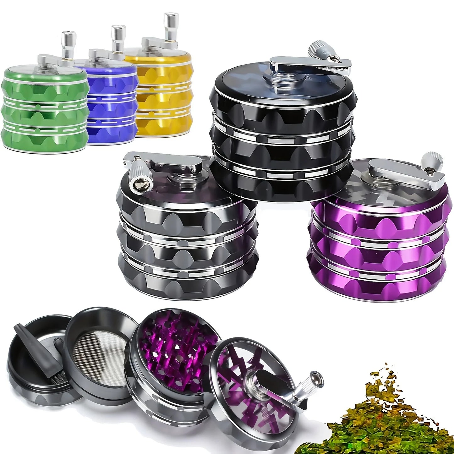 2.5 Inch(65mm)Hand Crank Grinder, Potable Large Grinder With Transparent Top Cover