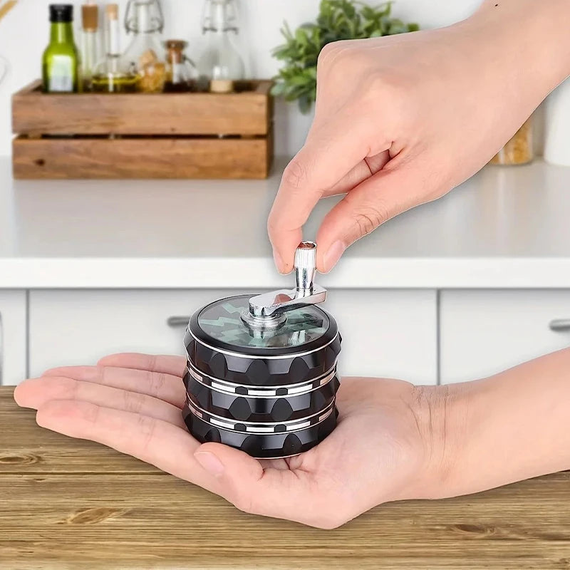 63mm Hand Crank 4 Layers Premium Zinc Alloy Herb Grinders,Grass Grinders,Tobacco Smoking Gadgets, Multifunctional Crusher