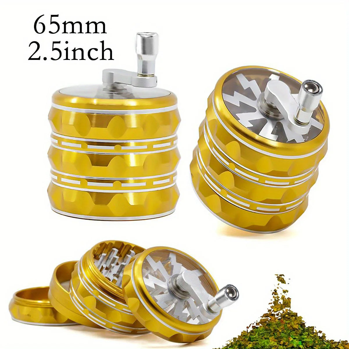 2.5 Inch(65mm)Hand Crank Grinder, Potable Large Grinder With Transparent Top Cover