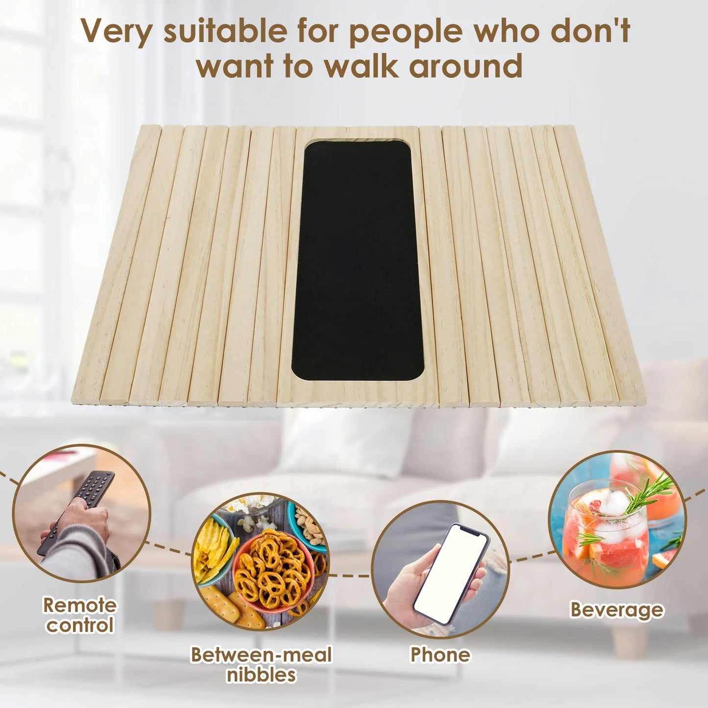 Foldable Wood Sofa Arm Tray Waterproof Table Anti-Slip Armrest Organizer Drink Holder Coaster Living Room Sofa Side Storage Tray