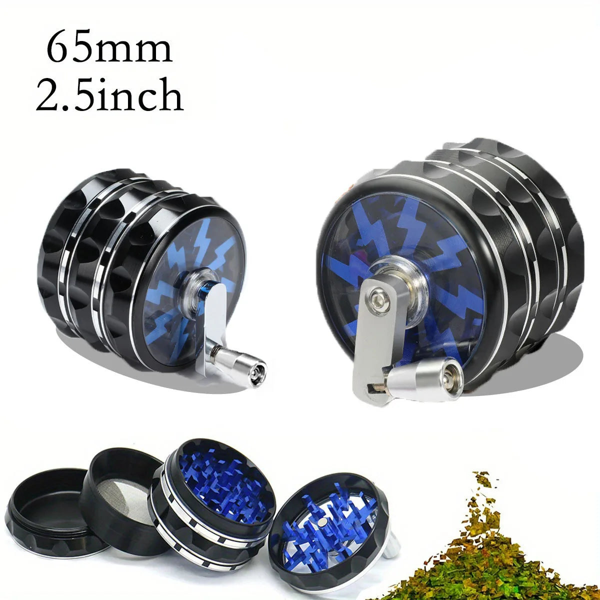 2.5 Inch(65mm)Hand Crank Grinder, Potable Large Grinder With Transparent Top Cover