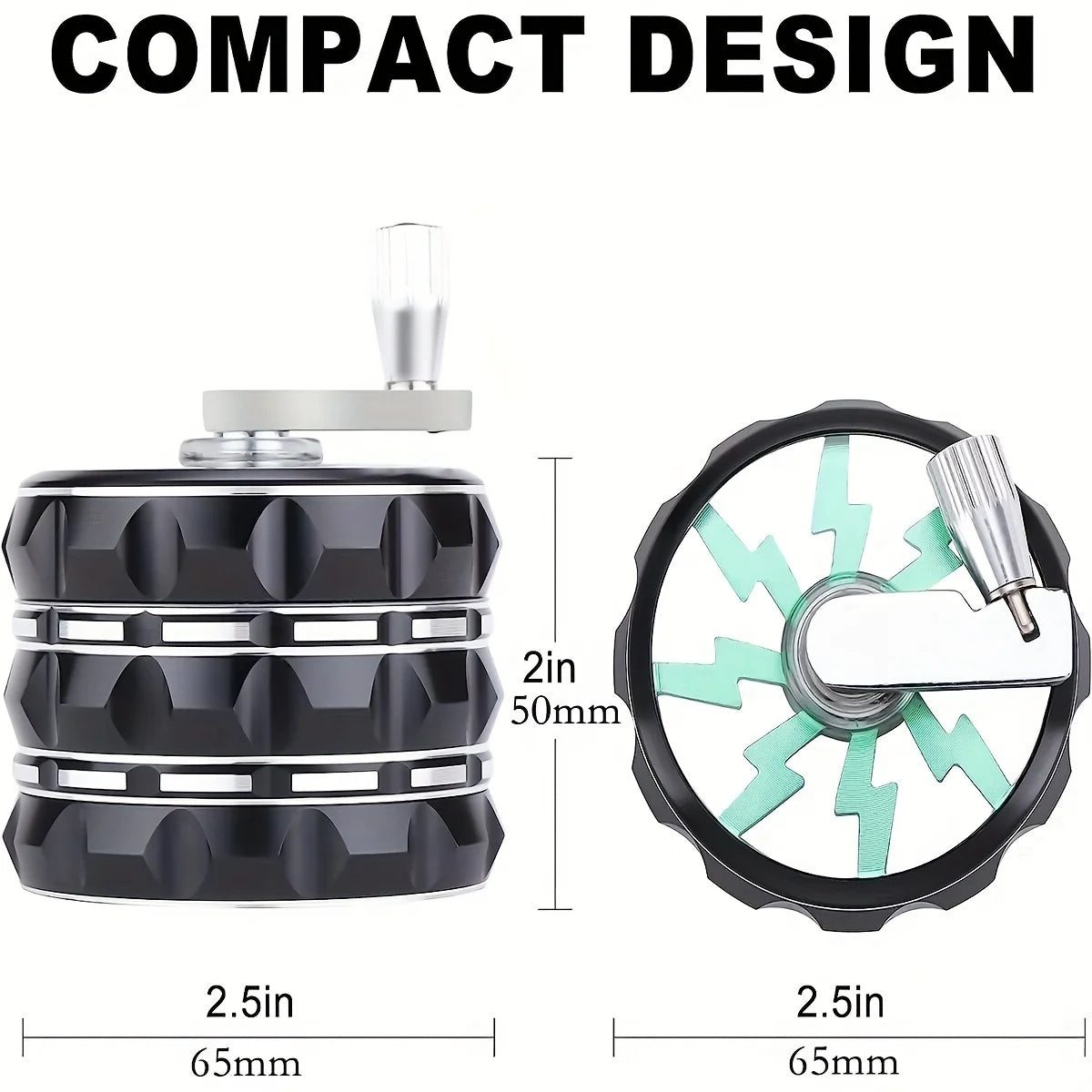 2.5 Inch(65mm)Hand Crank Grinder, Potable Large Grinder With Transparent Top Cover