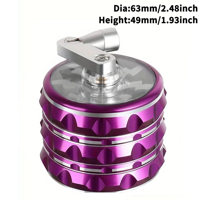 63mm Hand Crank 4 Layers Premium Zinc Alloy Herb Grinders,Grass Grinders,Tobacco Smoking Gadgets, Multifunctional Crusher