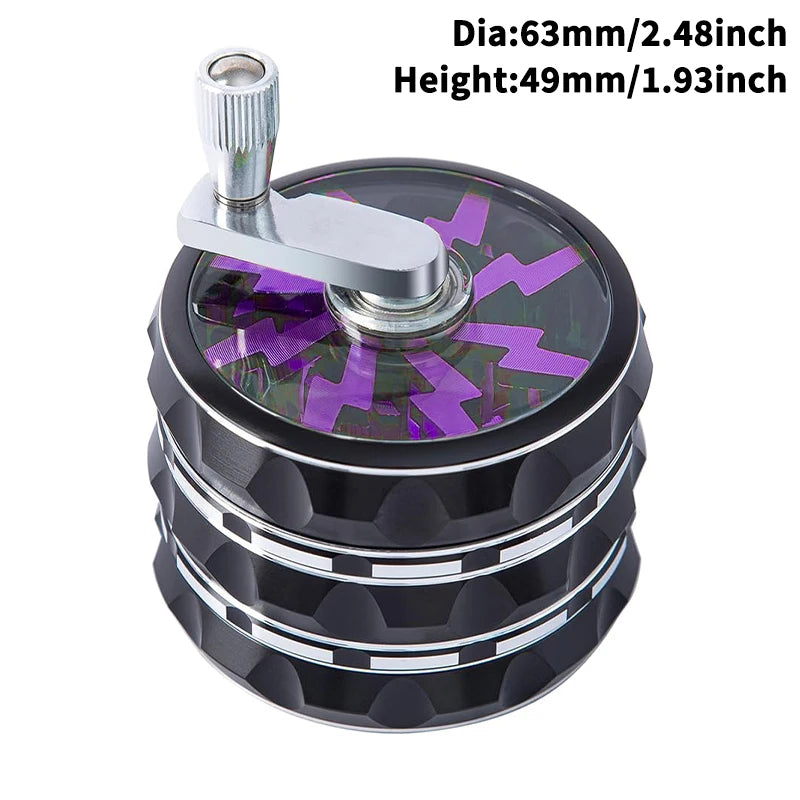 63mm Hand Crank 4 Layers Premium Zinc Alloy Herb Grinders,Grass Grinders,Tobacco Smoking Gadgets, Multifunctional Crusher