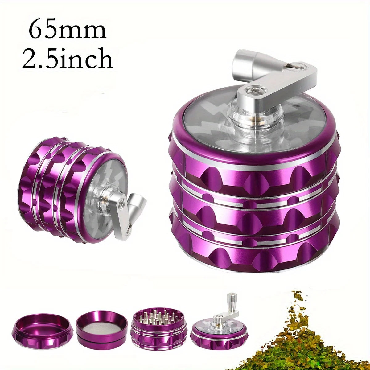 2.5 Inch(65mm)Hand Crank Grinder, Potable Large Grinder With Transparent Top Cover